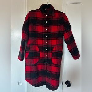 Audrey 3+1 Red & Black Plaid Light Coat, Size Small